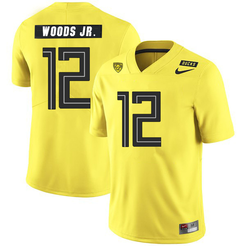 2019 Men #12 Haki Woods Jr. Oregon Ducks College Football Jerseys Sale-Yellow